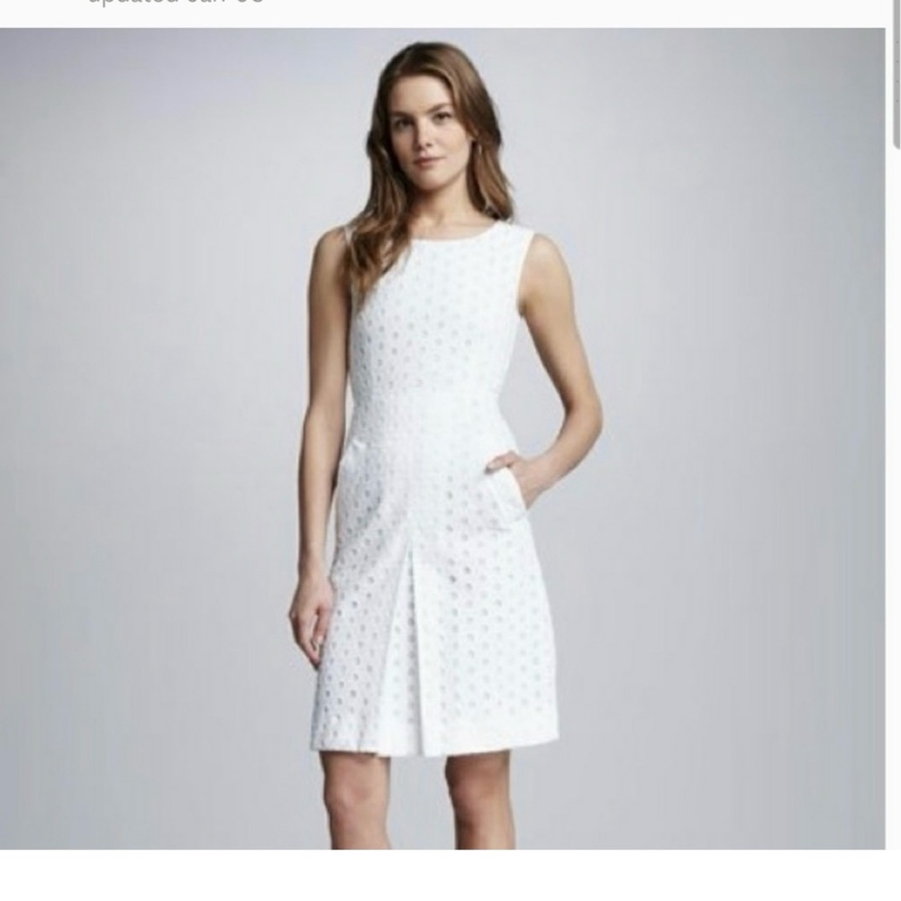 White Mini Dress Bridal Shower LWD Eyelet Lace Classy DVF Carpreena 4 pockets